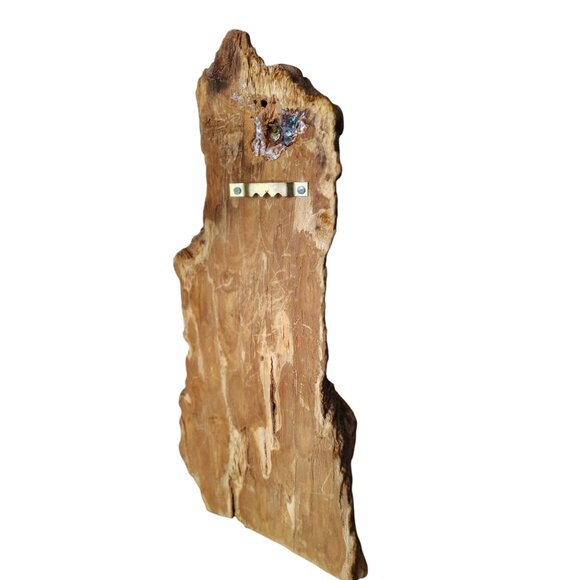 Handmade Folk Art Wooden Carved Old Man with Bared Wall Art, Signed M. Hughes - Picture 4 of 5